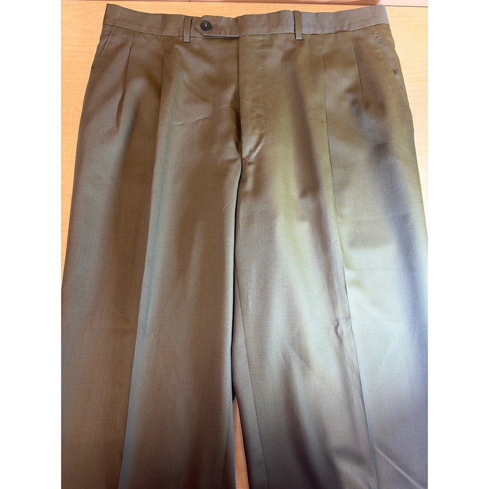 Mens Pleated Dress Pants Olive Taupe Wide Leg Trousers 34x28